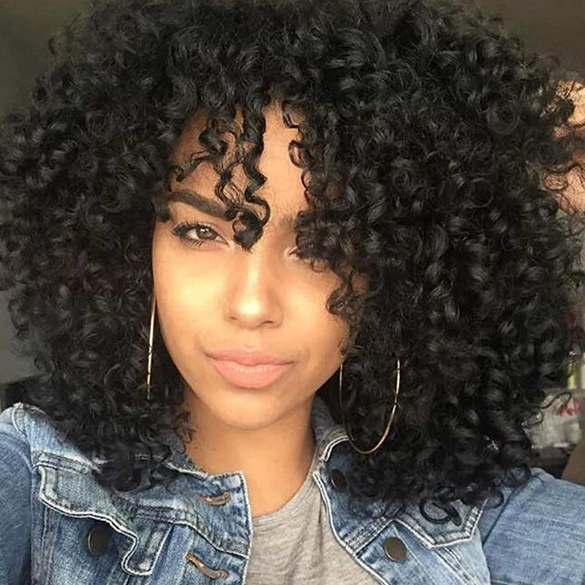 Xinran Black Curly Afro Wig For Women Kinky Black Curly Wigs For Women