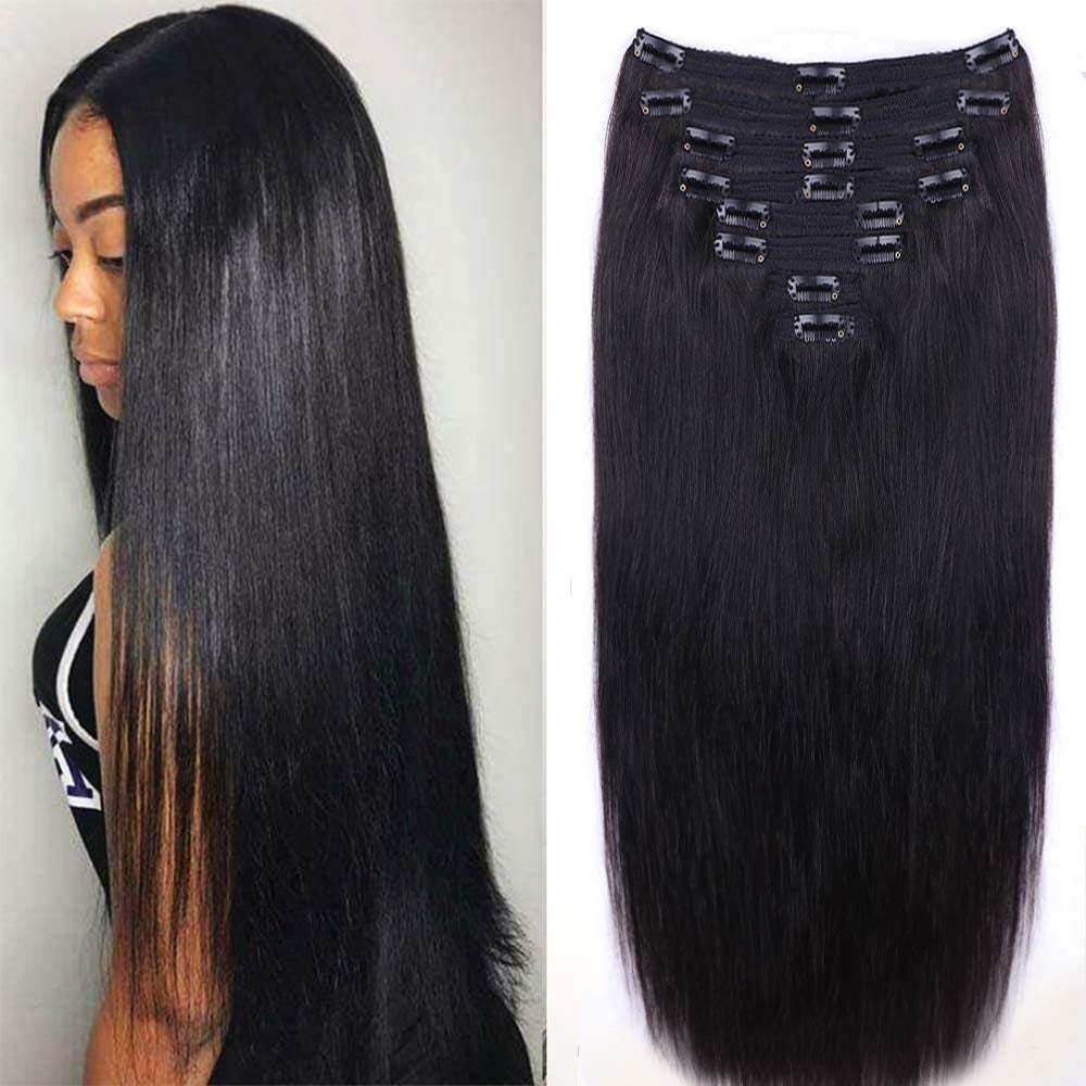 Straight Human Hair Clip in Hair Extensions for Black Women 100 Unprocessed Full Head Brazilian Virgin