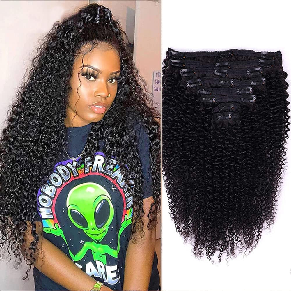 Urbeauty Afro Kinky Curly Clip in Human Hair Extensions for Black Women 10  Short Curly African American Remy Clip ins Real Hair Extensions (#1B