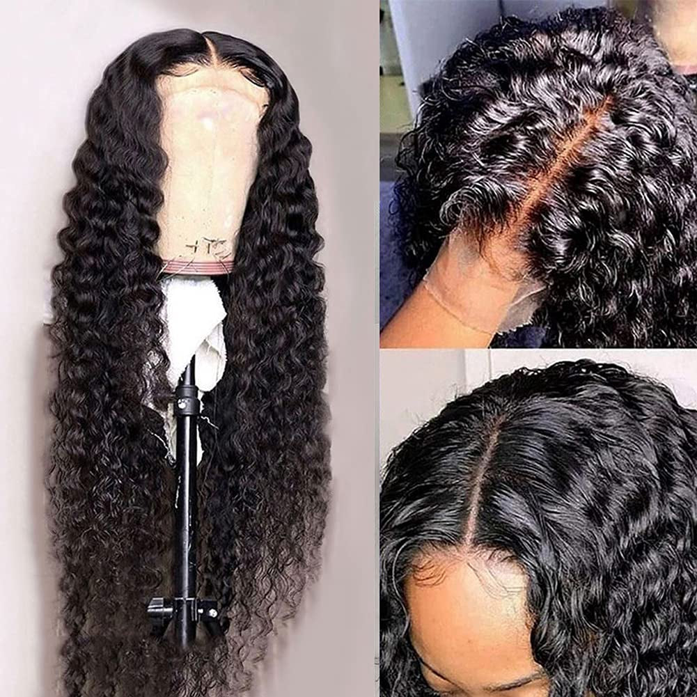 Water Wave 4X4 Lace Closure Wigs Human Hair Pre Plucked, 150