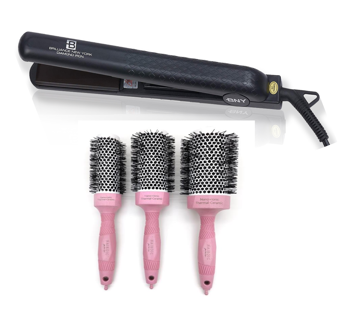 Bundle 1.25 ceramic flat iron 3 Salon Ceramic Ionic Blow Dryer Round Brush Set