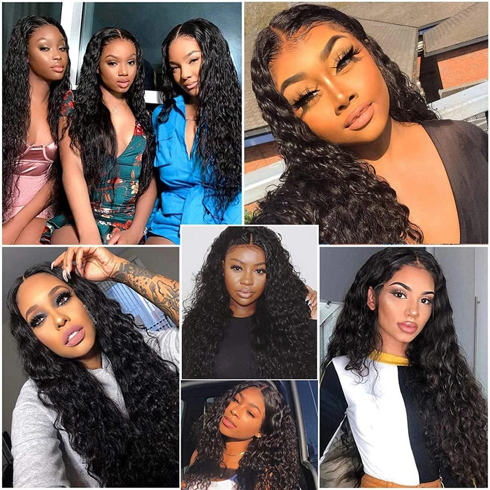  PMUYBHF Lace Frontal Wigs Human Hair, Water Wave Wigs 150%  Density Wet and Wavy Human Hair Lace Front Wigs, Curly Lace Frontal Wigs  Human Hair Pre Plucked with Hair for