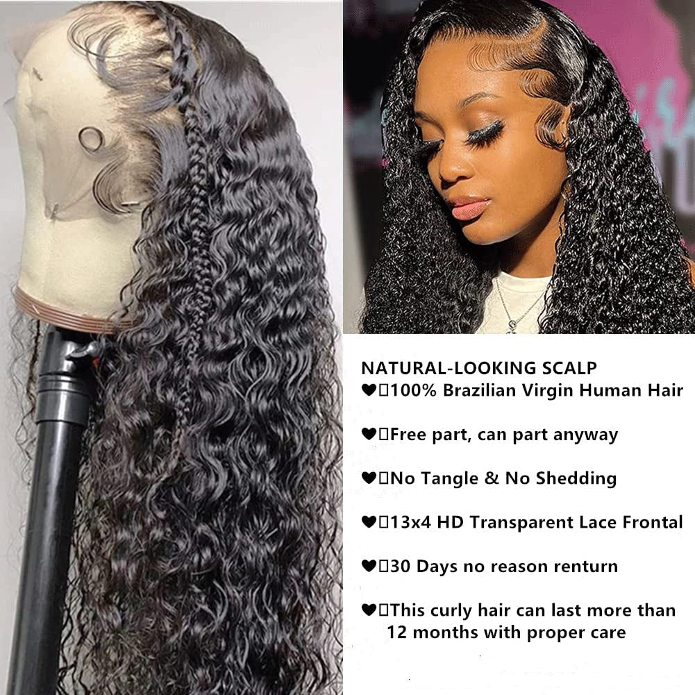 24 inch Water Wave Lace Front Wigs Human Hair for Black Women 13x4 HD Lace Frontal Wigs Pre Plucked Brazilian Virgin Human Hair Wet and Wavy Lace Fro