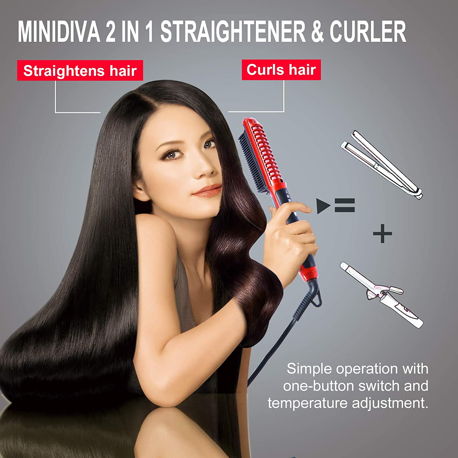 2 in 1 Hair Straightener Brush For Short Shoulder Length Hair Diva X