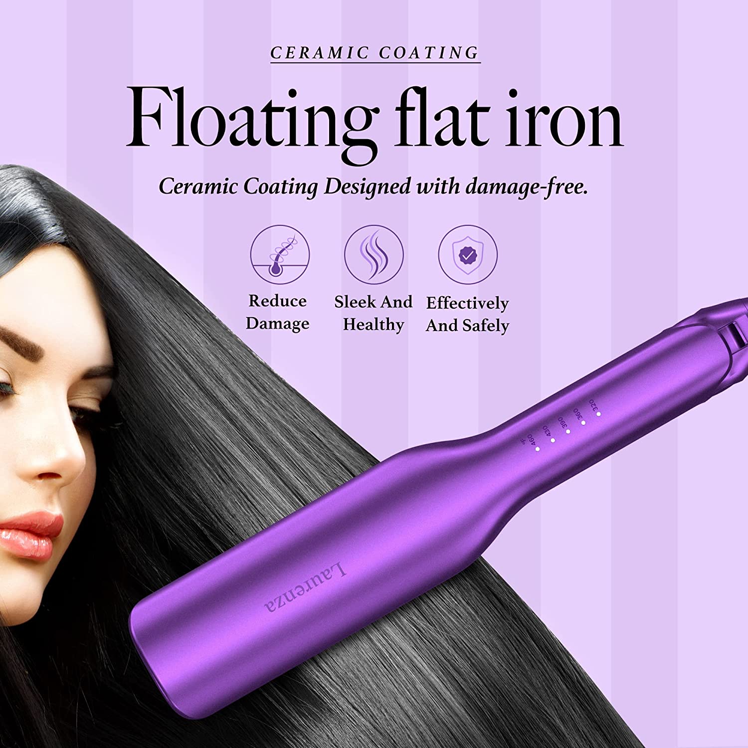 Supermax Wide Ceramic Flat Iron For Curly Thick or Long Hair Purple