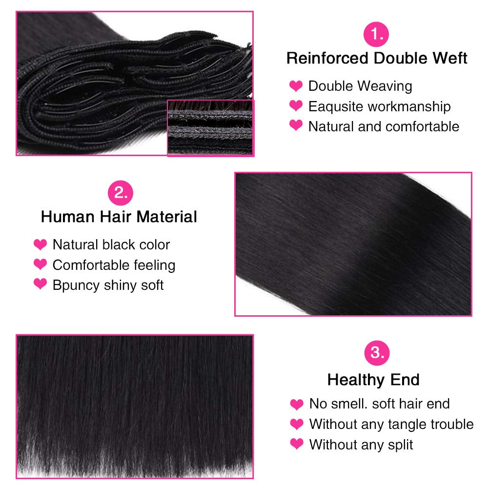 Straight Human Hair Clip in Hair Extensions for Black Women 100% ...