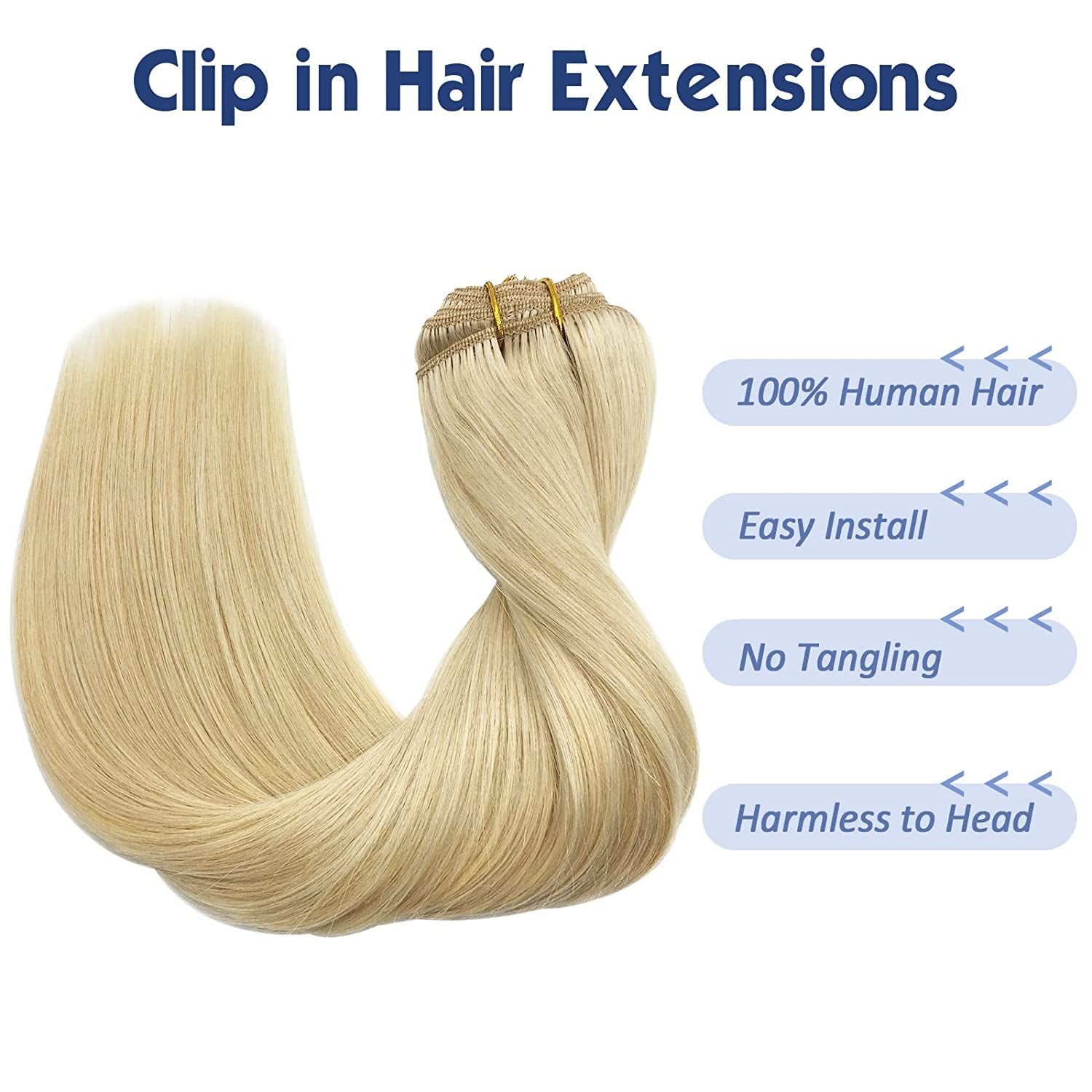 Real Hair Extensions Clip in Human Hair Bleach Blonde 7Pcs 120G 18 Inch Clip in Hair Extensions Human Hair Straight Hair Estensions Remy Hair Extensions for Women