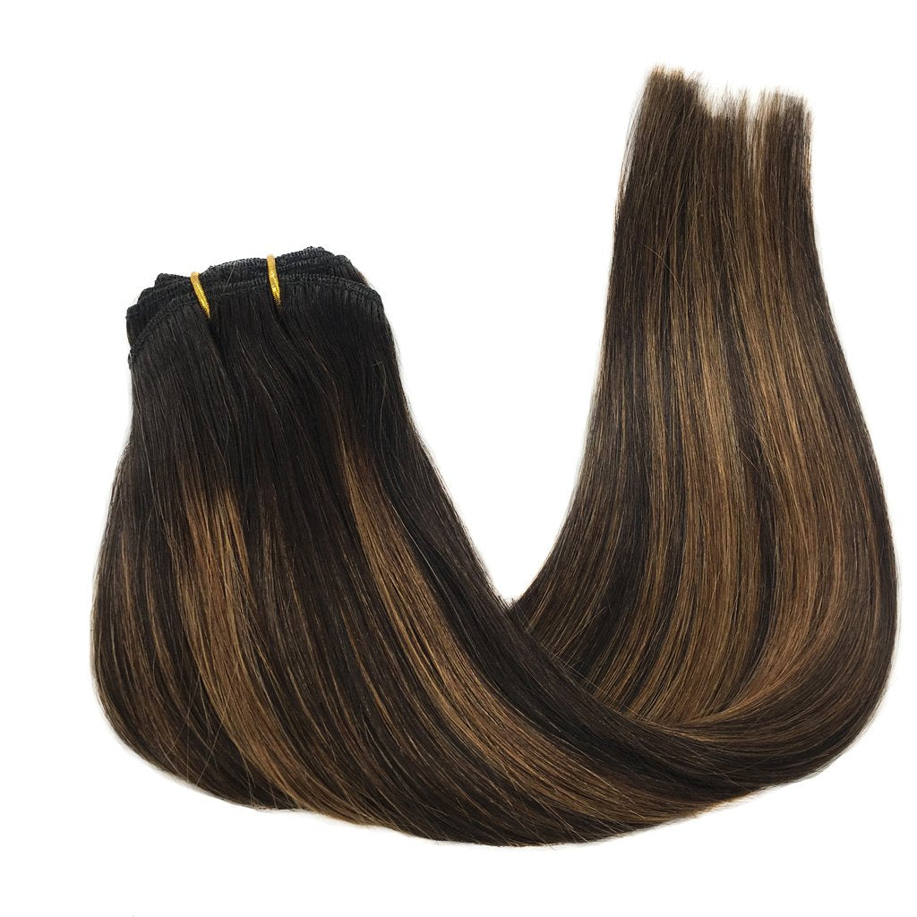 Clip cheapest in hair extensions real hair 20 inch Dark Brown Mixed Chestnut Brown