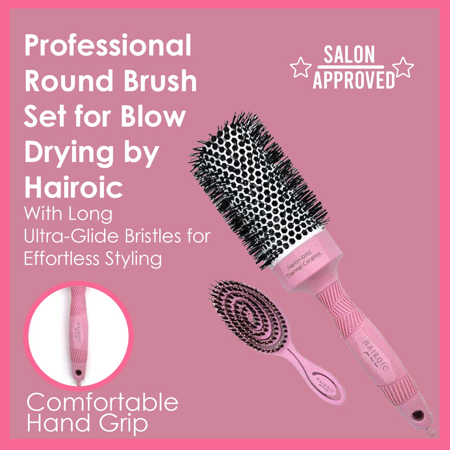 Hairoic Bristle Hair Brush Set Round Curved Detangling Brush Set