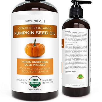 Pumpkin Seed Oil USDA Certified Organic - 16 oz | 100% Pure and Natural  Carrier Oil | Unrefined, Cold Pressed | Cooking, Face, Hair, Body & Skin  Care