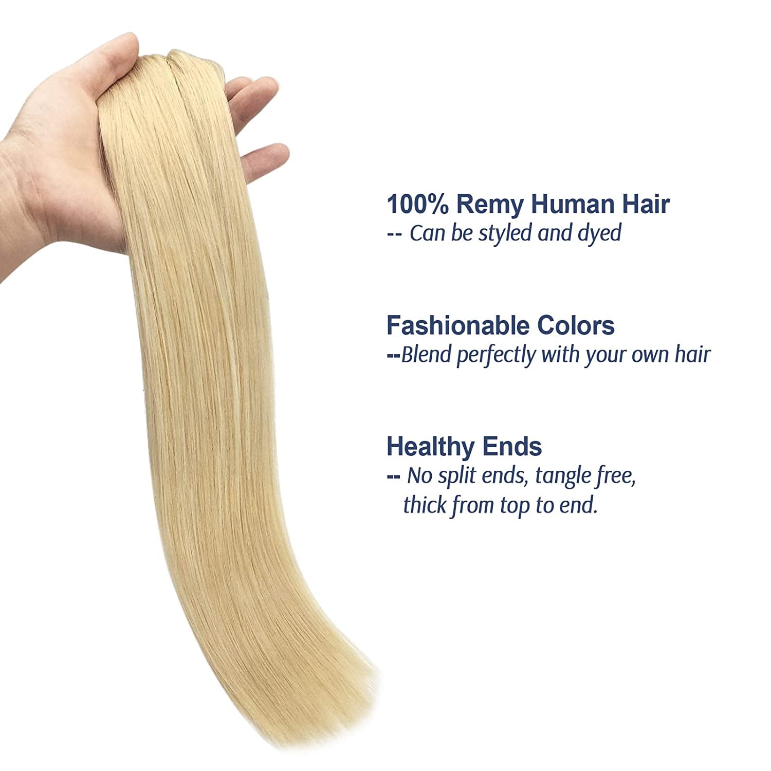 Real Hair Extensions Clip in Human Hair Bleach Blonde 7Pcs 120G 18