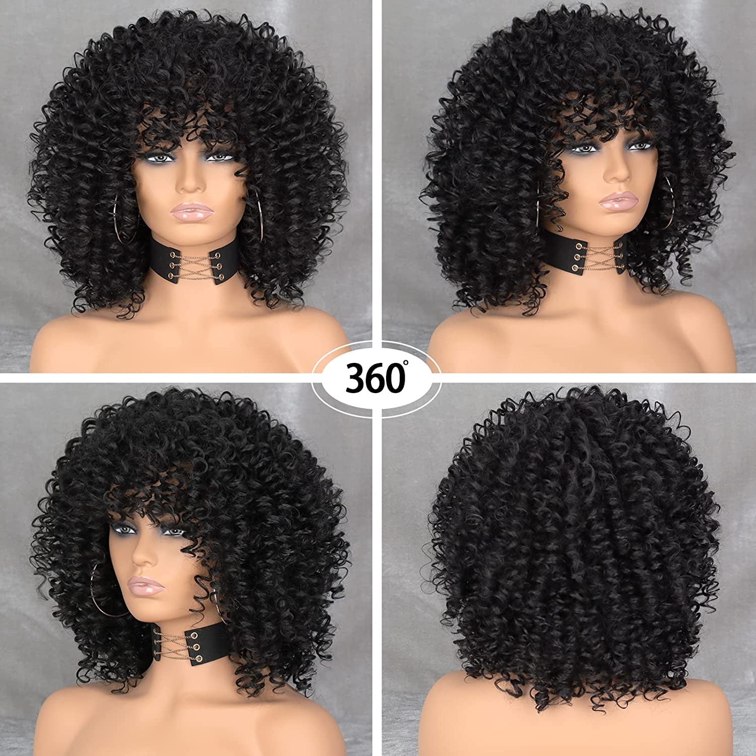 Xinran Black Curly Afro Wig for Women Kinky Black Curly Wigs for Women Natural Synthetic Curly