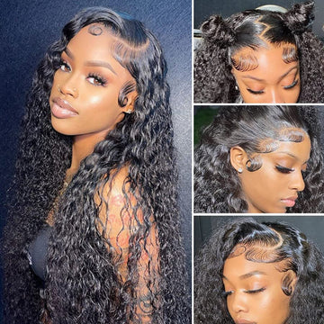 13×4 Deep Wave Lace Frontal Wig Braided Half Up Half Down Human Hair Lace  Wig