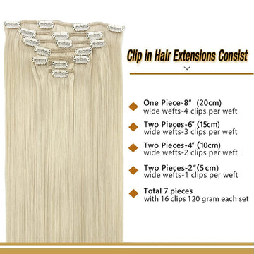 Measurements for making clip in extensions. 7pc sets.