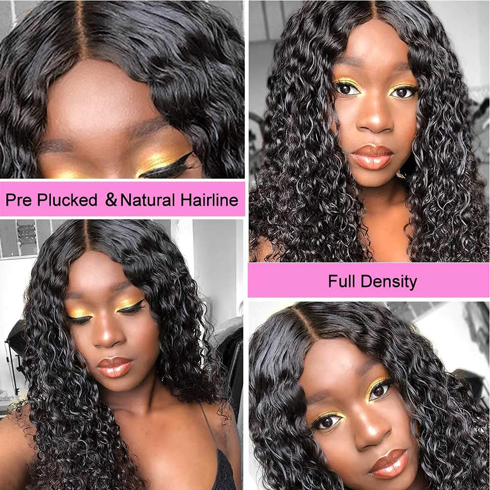 Water Wave 4X4 Lace Closure Wigs Human Hair Pre Plucked 150